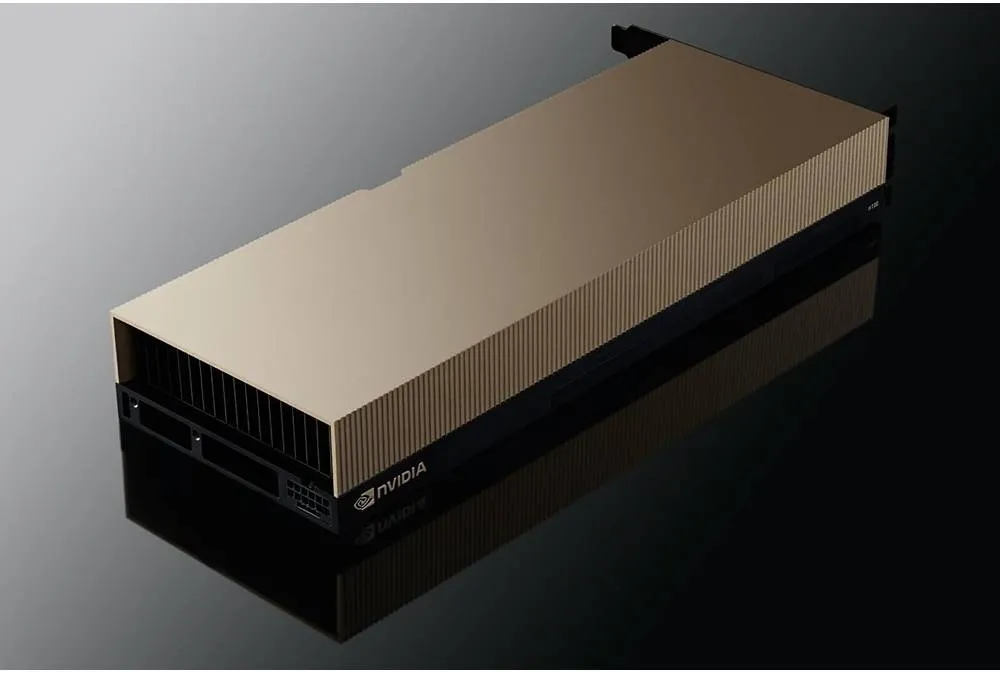 NVIDIA H100 PCIe card with its signature gold heatsink